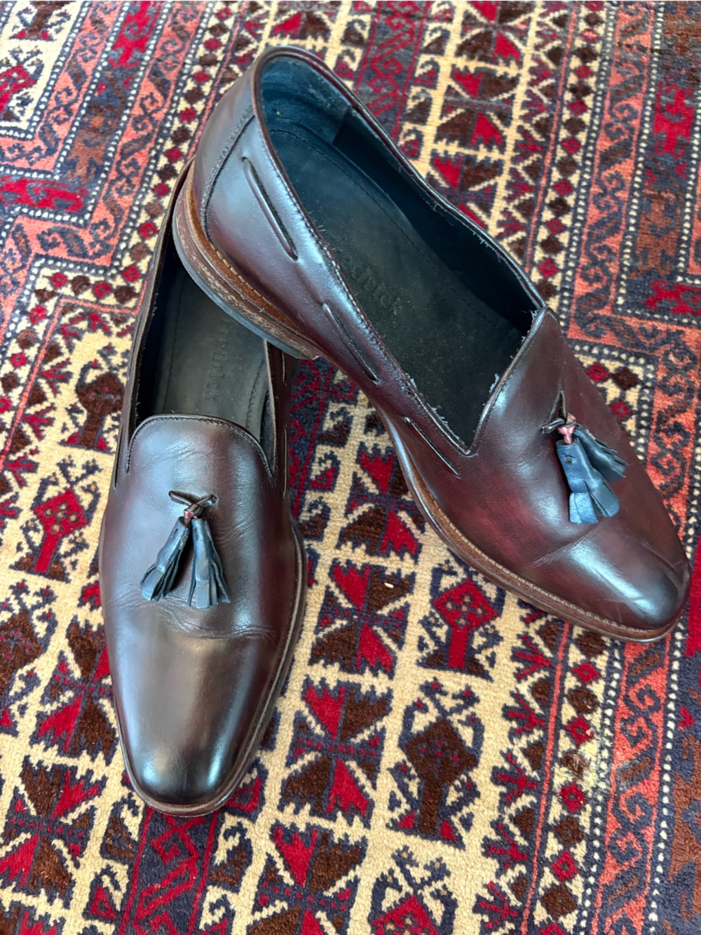 Paul Fredrick Men's Tassel Loafers in burgundy